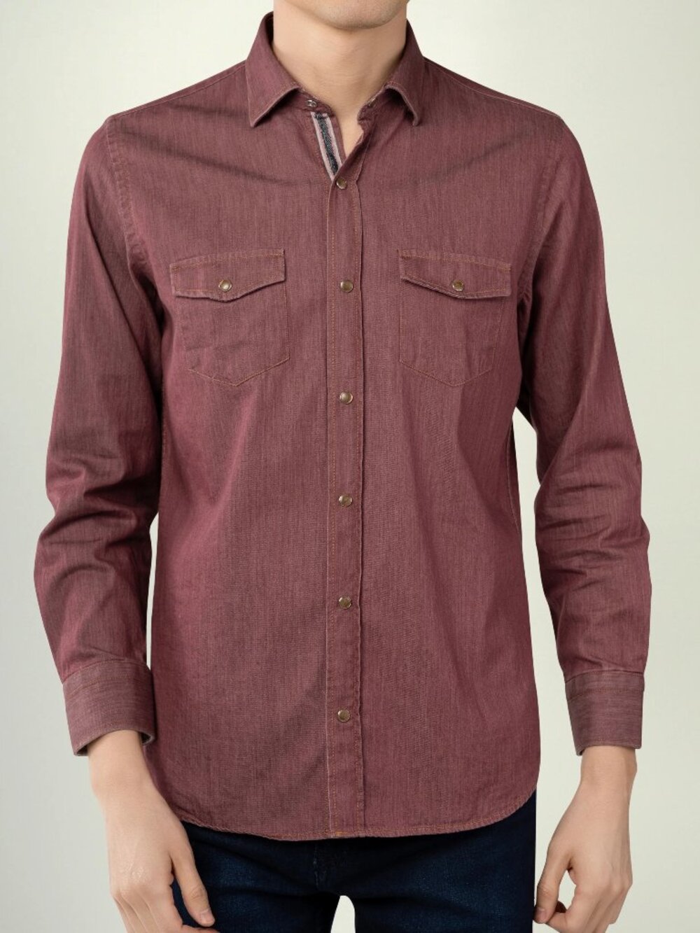 Luchiano Visconti Red Denim Snap Front Shirt/12283